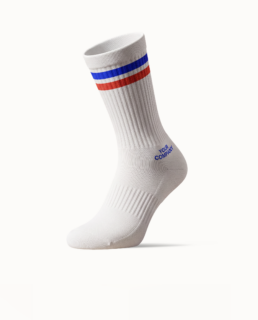 sockly-sportsocken 4 SOCKLY Tennissocke in Weiß mit blau-roten Streifen und individueller Banderole
